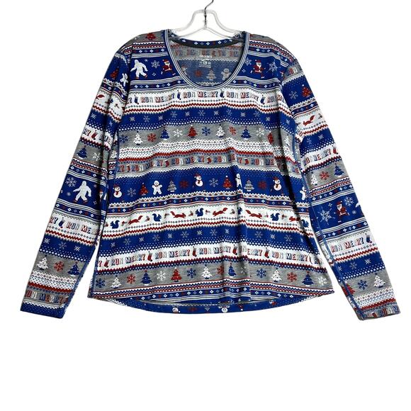 Brooks Tops - Brooks Blue White Gray Holiday Patterned Long Sleeve Tee